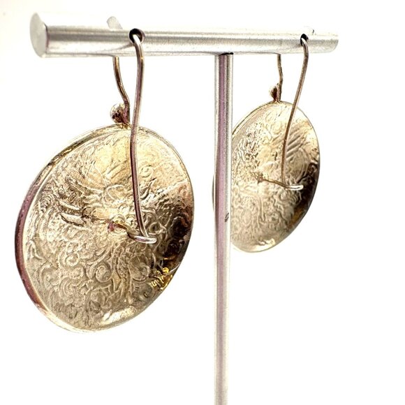 VTG Sterling Silver 925 Engraved Scroll Design Dangle Earrings Size 1.75" Length - Picture 6 of 8